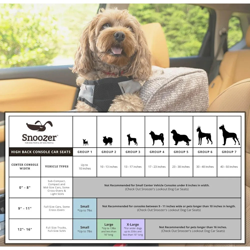 High-Back Console Dog/Cat Car Seat - Small Pqet Car Seat, Center Console Booster Bed for Small Size Dogs/Cats up to 12 lbs