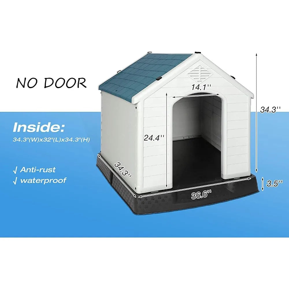 Weatherproof Plastic Dog House, Elevated Floor, For Small, Medium, and Large Dogs