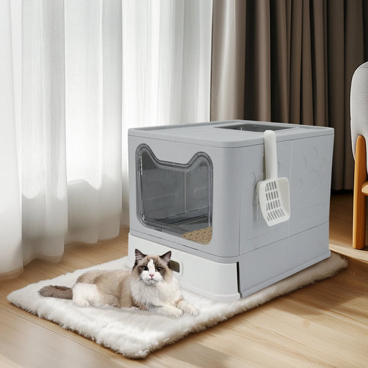 Stainless Steel Cat Litter Box with Lid, Front Entry and Top Exit, Toilet Box with Litter Scoop for Kittens, Easy Cleaning