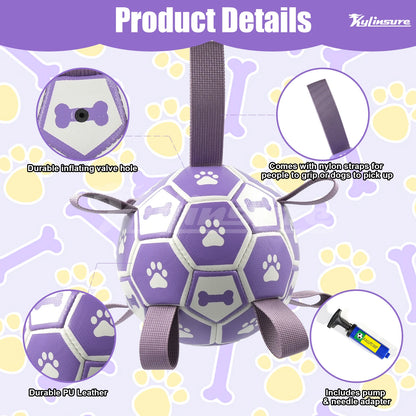 Dog Toys, Soccer Ball with Straps, Interactive Dog Toys, Tug of War, Puppy Birthday Gifts, Water Toy, Durable Dogs Balls