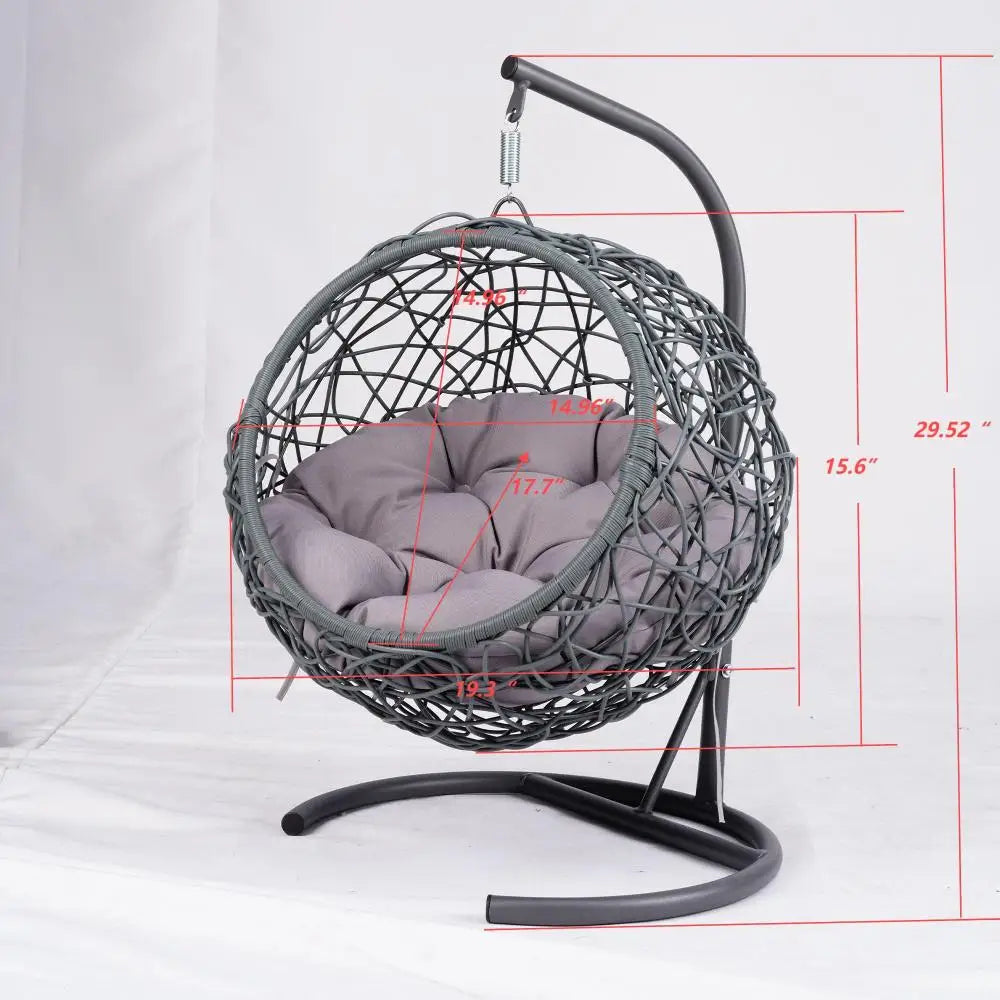 Cat Swing Bed with Stand & Cushion, Cat Egg Chair with Rattan Wicker Appearance, Indoor Hanging Swinging Cat Bed
