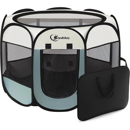 Portable Dog/Cat Playpen, Indoor-Outdoor Crate, Waterproof Foldable Pet Kennel, Easy Setup, 360 View