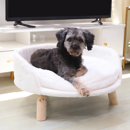 Luxury Soft Cat/Dog Bed, Warm Plush Fabric, Pet Nesting Chair/Bed, Washable Couch Wood Legs with Cushion Pad, For Small Pets