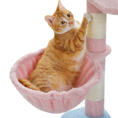 Multi-Level Flower Cat Tree Tower with Sisal Scratch Posts, Ramp, Top Perch and Fluffy Ball, for Small to Medium Indoor Cat.