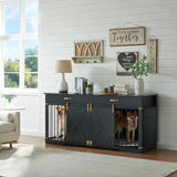 Extra Large Furniture Style Double Dog Crates, 72.5" Farmhouse Wooden Dog Kennel Furniture with Drawers, Divider
