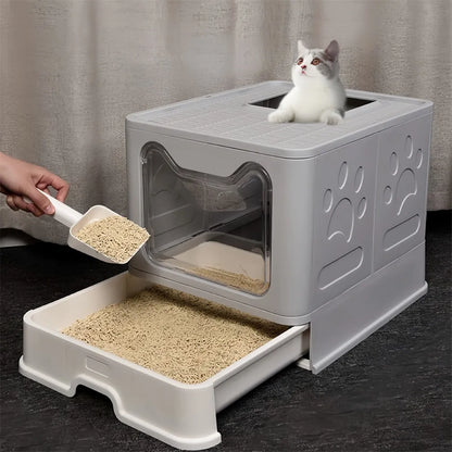 Easy Cleaning Cat Litter Box, Large Cat Pan Drawer, Anti-Splashing Cat Potty, Toilet Tray with Scoop.