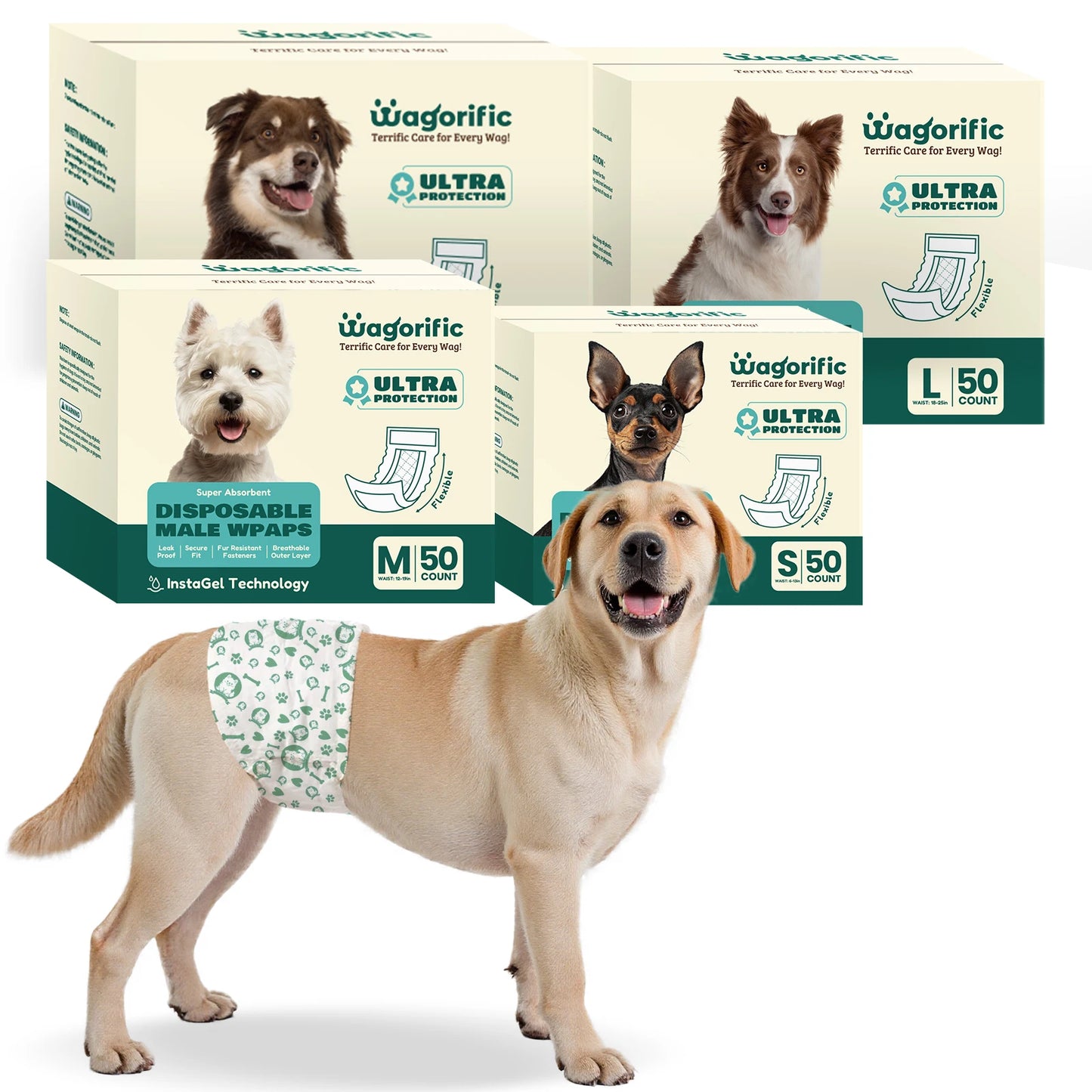 Disposable Dog Diapers, Super Absorbent & Leakproof, Wetness Indicator, Adjustable Fasteners for Male/Female Puppies