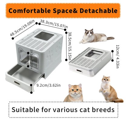 Stainless Steel Cat Litter Box with Lid, Front Entry and Top Exit, Toilet Box with Litter Scoop for Kittens, Easy Cleaning