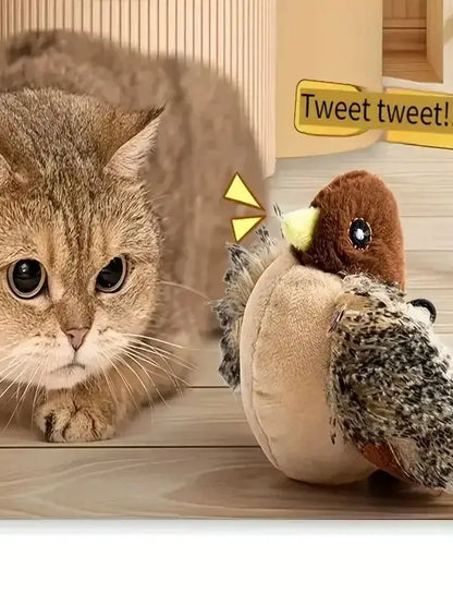 Interactive Touch-Activated Flapping Bird. Cat Toy Plush Sparrow, Kicking Toy with Realistic Chirping Sound, Suitable for Exercise