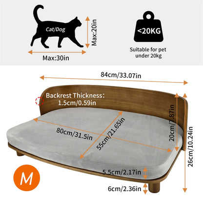 Elevated Pet Bed, Kitten Cat Sofa Bed, for Small Dogs, Solid Wood Legs and Bent Wood Backrest, Removable Washable Cover