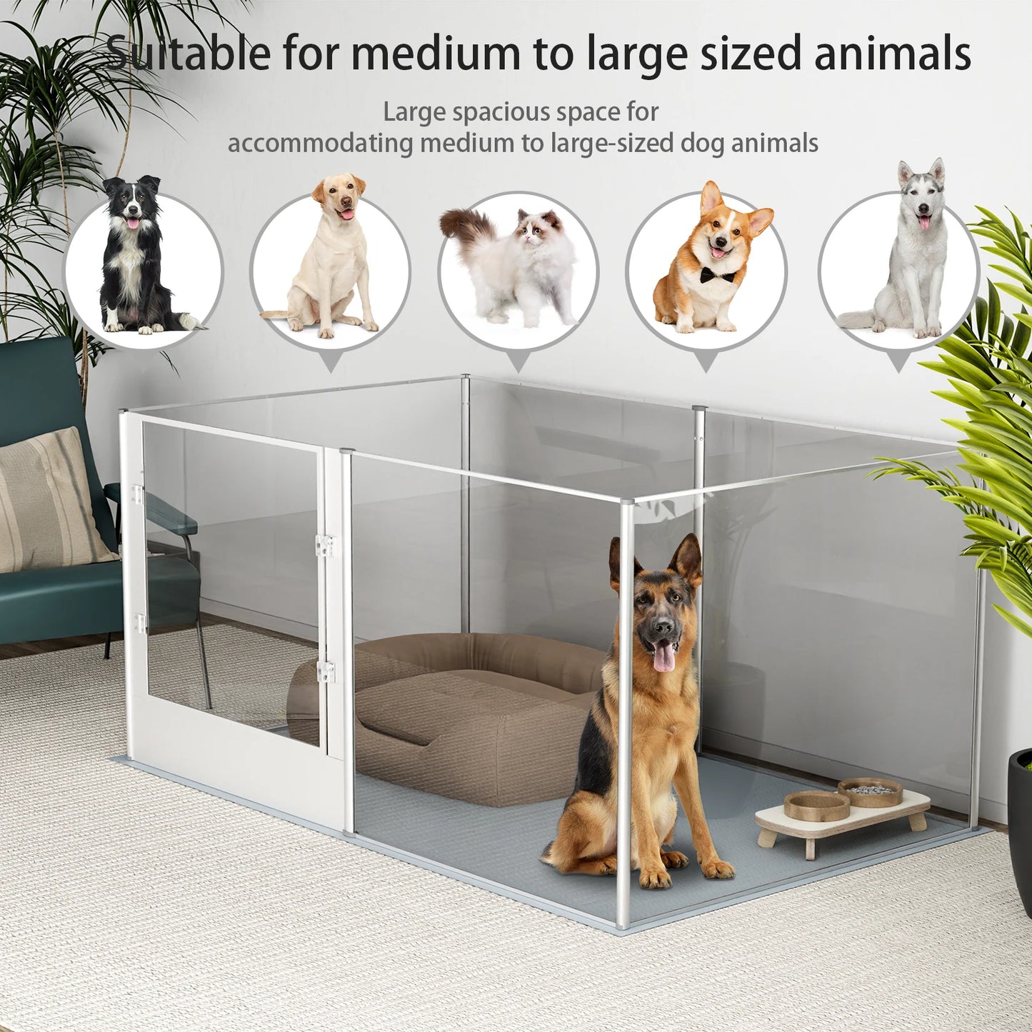 Acrylic Dog Playpen Fence, Pet Clear Exercise Play Pen, Whelping Box with Waterproof Fertility Pad, for Cats, Dogs, Kittens, Puppies