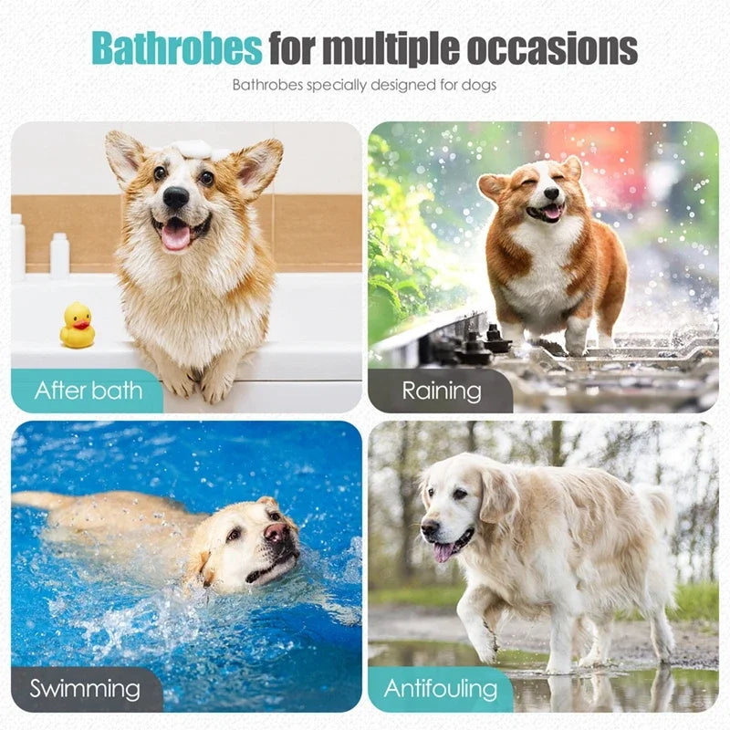 Pet Bathrobe Dog or Cat, Fast Water Absorbent Towel, for Large Medium Small Dogs, Soft Adjustable  Drying Coat