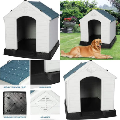 Weatherproof Plastic Dog House, Elevated Floor, For Small, Medium, and Large Dogs