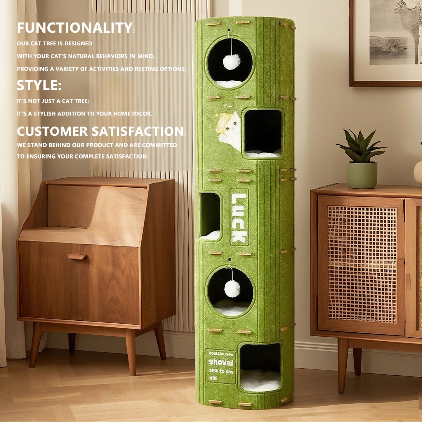 Three-Story Felt Cat Tree, Scratching Boards And Comfortable Caves, Multi-Story Cat Apartment Tower