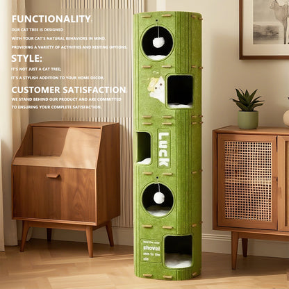 Three-Story Felt Cat Tree, Scratching Boards And Comfortable Caves, Multi-Story Cat Apartment Tower