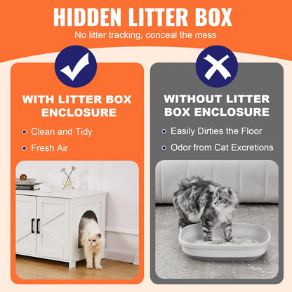 Cat Litter Box Enclosure for 2 Cats, Furniture, Hidden Wooden Cat Litter Box Cabinet