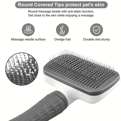 2-in-1 Pet Grooming Brush - Massaging Deshedder, Easy Cleanup