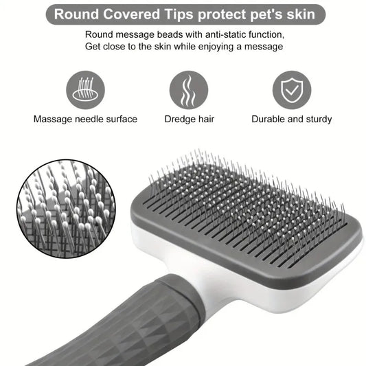 2-in-1 Pet Grooming Brush - Massaging Deshedder, Easy Cleanup