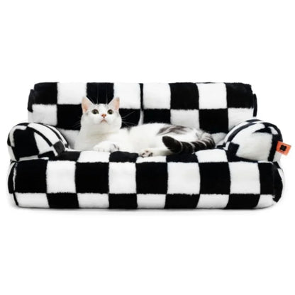 Pet Couch Bed 26×19×13 Inch, Washable Cat Bed, for Medium Small Dogs Cats up to 25 lbs, Fluffy Cat Couch Black White