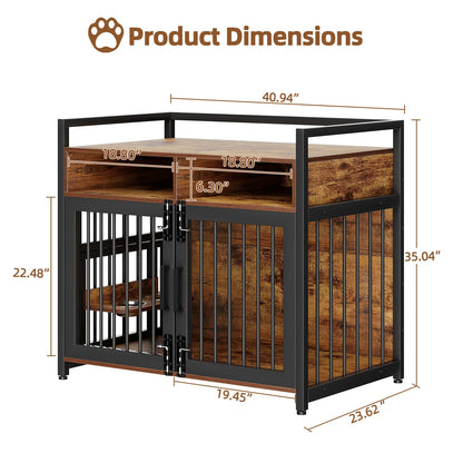 41/48 Inch Wooden Dog Crate Furniture, with Storage Drawers, Adjustable Raised Feeder, Indoor Pet House for Large & Medium Dogs