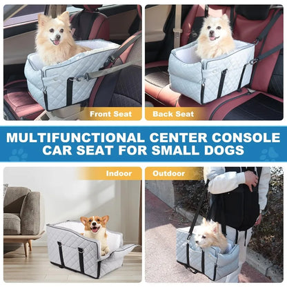 PU Center Console Dog/Cat Car Seat, Small Dogs Up to 12lbs, Portable Armrest Dog/Cat Booster Seat