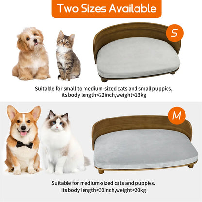Elevated Pet Bed, Kitten Cat Sofa Bed, for Small Dogs, Solid Wood Legs and Bent Wood Backrest, Removable Washable Cover