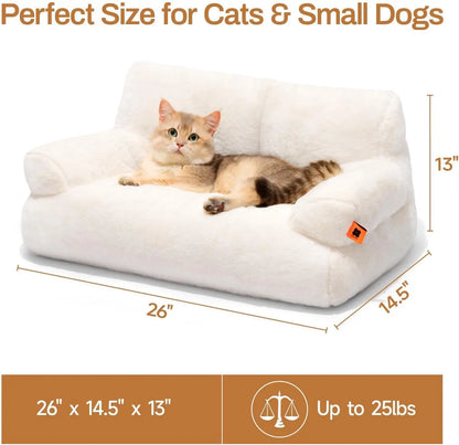 Pet Couch Bed 26×19×13 Inch, Washable Cat Bed, for Medium Small Dogs Cats up to 25 lbs, Fluffy Cat Couch Black White