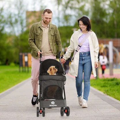 Pet Dog Stroller, 4 Wheels Puppy Stroller, Wheels Rotate with Brakes, Storage for Dogs Cats Travel, Pet Supplies Outdoor