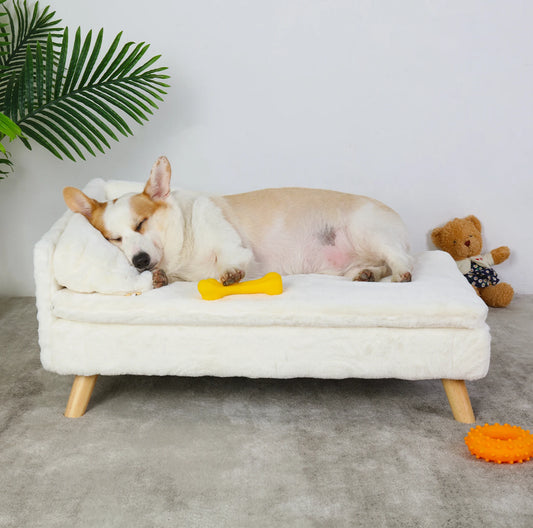 Elevated Pet Bed, Solid Wood Leg, Dog/Cat Sofa for Indoor, L Shape Plush Couch, Lounge with Soft Cushion