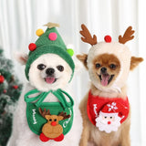Christmas Pet Hat, Cute Cartoon Antler Drool Towel, Dog & Cat Outfit, Accessories Scarf for Autumn and Winter