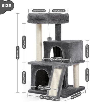 Small Tree Tower Cat with Scratching Pad, Two Large Condos, Cat Scratching Post, Indoor Kitten House, Two Colors