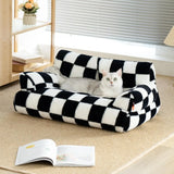 Pet Couch Bed 26×19×13 Inch, Washable Cat Bed, for Medium Small Dogs Cats up to 25 lbs, Fluffy Cat Couch Black White