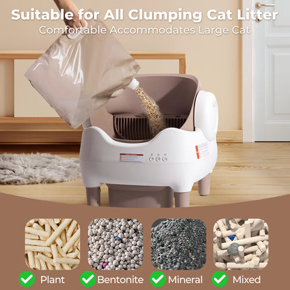 Self Cleaning Litter Box, Automatic Cat Litter Box with APP Control, Odor-Free, Large Waste Bin, Open-Top for Multi Cats