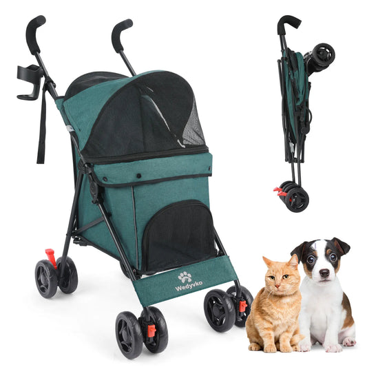 Pet Dog Stroller, 4 Wheels Puppy Stroller, Wheels Rotate with Brakes, Storage for Dogs Cats Travel, Pet Supplies Outdoor