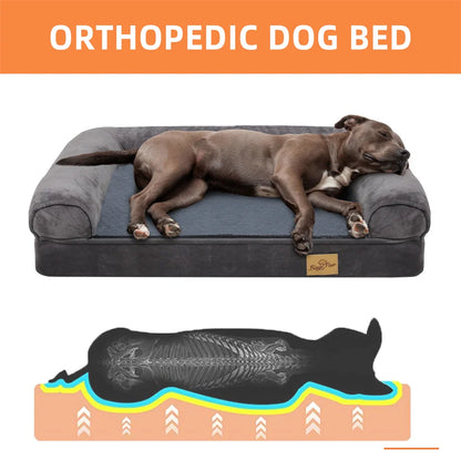 Large, XL, XXL Calming Dog Bed, Orthopedic Memory Foam Sofa Couch, Waterproof Removable Cover, Plush Mat for Large Dogs