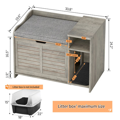 Hidden Cat Litter Box, Wood Enclosure, Pet Crate with Cat Scratch Pad
