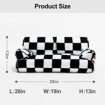Pet Couch Bed 26×19×13 Inch, Washable Cat Bed, for Medium Small Dogs Cats up to 25 lbs, Fluffy Cat Couch Black White