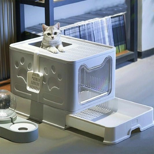Easy Cleaning Cat Litter Box, Large Cat Pan Drawer, Anti-Splashing Cat Potty, Toilet Tray with Scoop.