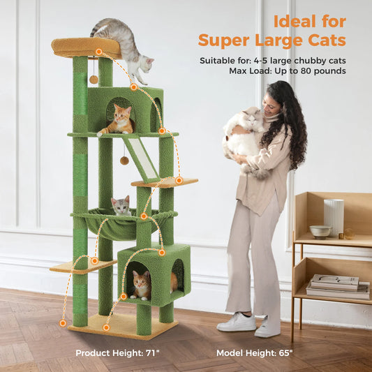 Tall Cat Tree for Large Cat with Large Hammock, Multi-Level Cat Tower with 2 Spacious Condos, Sisal Scratching Posts, Cat Toys