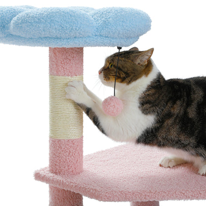 Multi-Level Flower Cat Tree Tower with Sisal Scratch Posts, Ramp, Top Perch and Fluffy Ball, for Small to Medium Indoor Cat.