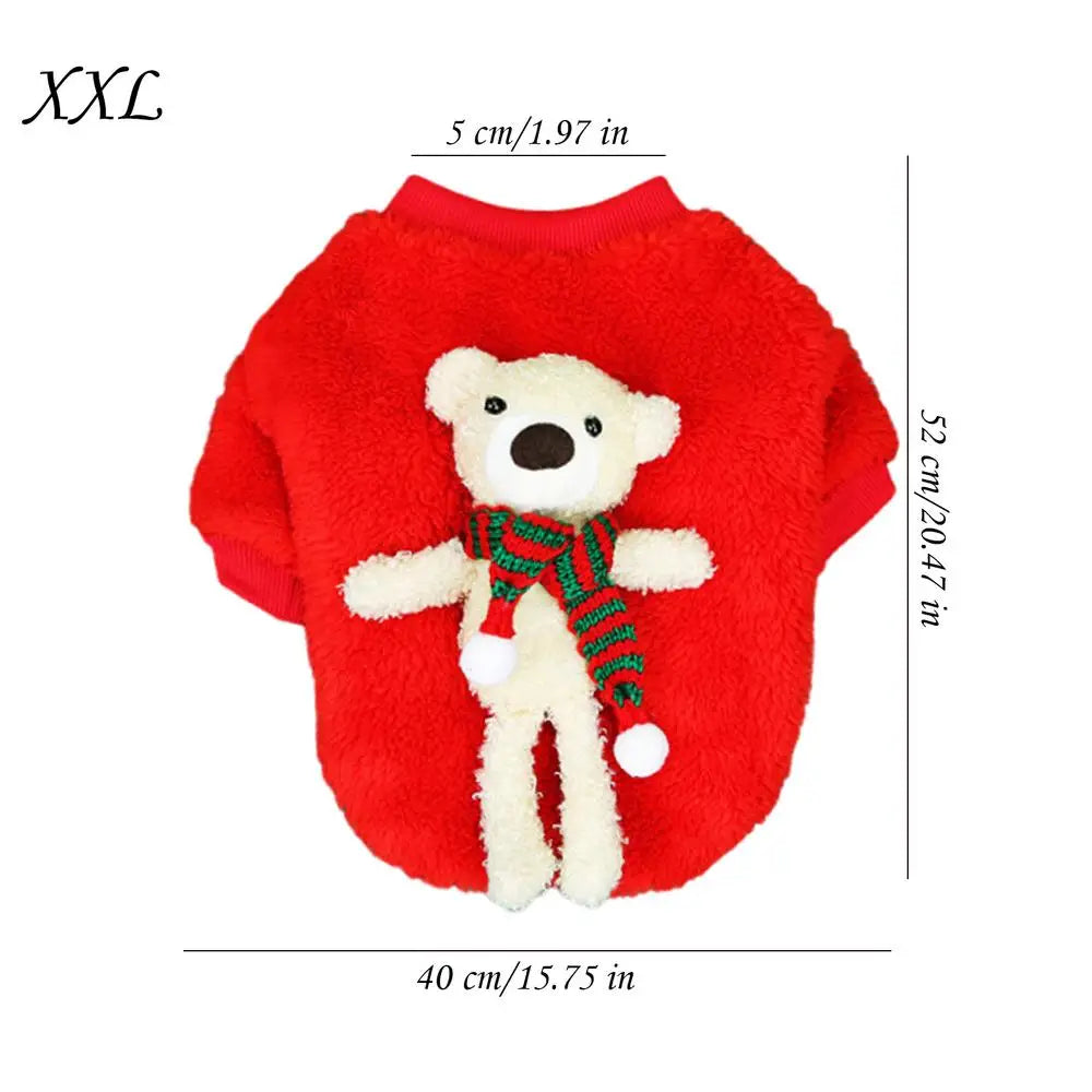 Pet Christmas Costumes, Winter Plush Dress, Warm Dog Hoodie, Dog Holiday Apparel With Bear