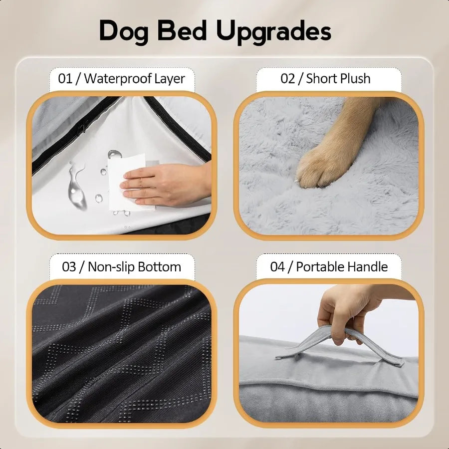 XL Orthopedic Dog Bed, EggCrate Memory Foam, Dog Beds with Removable Washable Cover, Waterproof Pet Beds, NonSlip Bottom