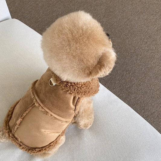 Classic Solid Color Dog Vest, Autumn Winter Wool, Warm Pet Small Medium-Sized Jacket, Warm Vest With Traction Buckle, Velvet Clothes