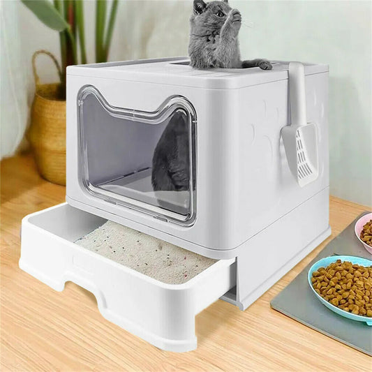 Easy Cleaning Cat Litter Box, Large Cat Pan Drawer, Anti-Splashing Cat Potty, Toilet Tray with Scoop.