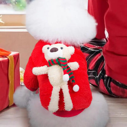 Pet Christmas Costumes, Winter Plush Dress, Warm Dog Hoodie, Dog Holiday Apparel With Bear