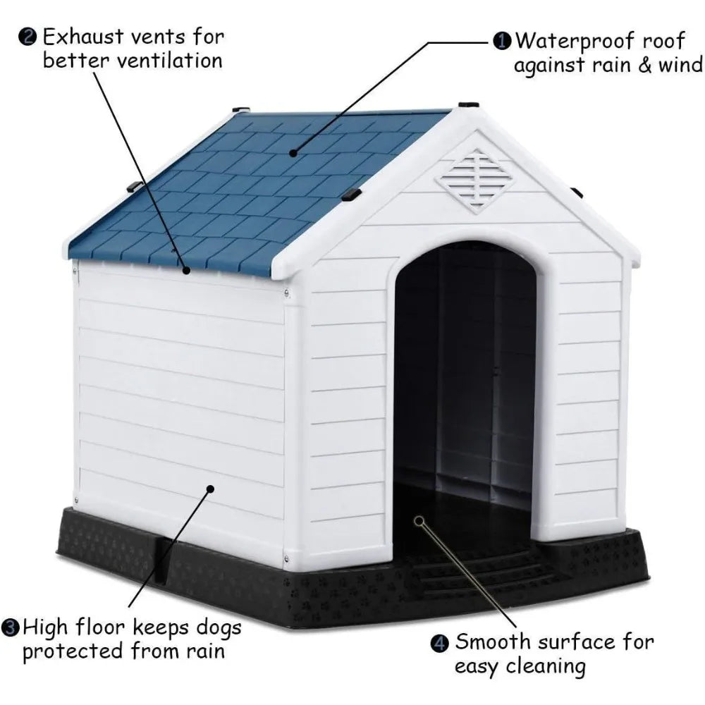 Waterproof Plastic Dog House, With Air Vents and Elevated Floor, Medium-Sized, For Outdoor Use, Easy Assembly