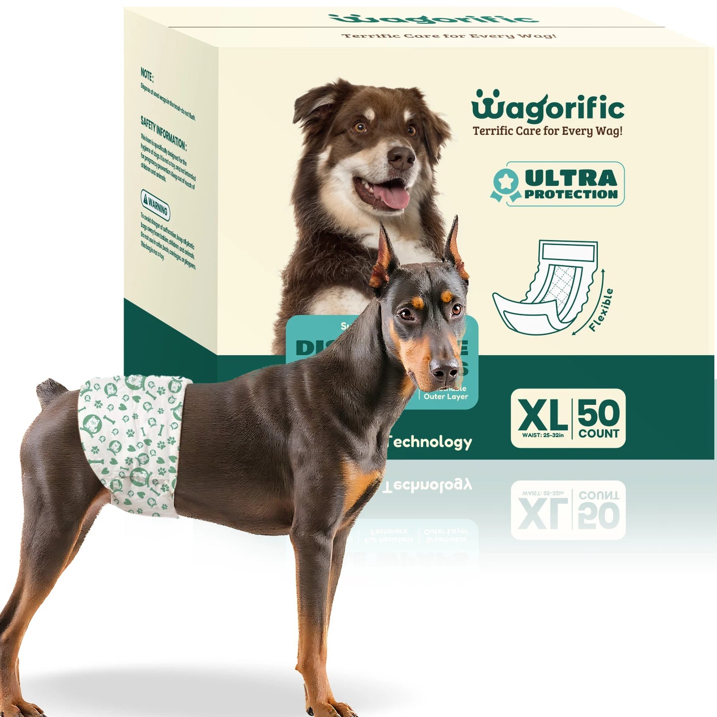 Disposable Dog Diapers, Super Absorbent & Leakproof, Wetness Indicator, Adjustable Fasteners for Male/Female Puppies