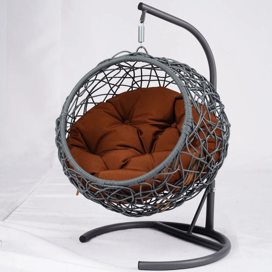 Cat Swing Bed with Stand & Cushion, Cat Egg Chair with Rattan Wicker Appearance, Indoor Hanging Swinging Cat Bed