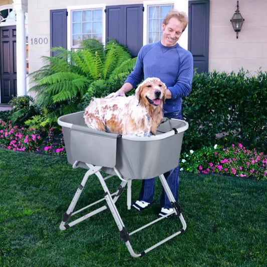 Elevated Dog Bath Tub, Bath Shower Grooming, Foldable Pet Dog Bathing Station, Adjustable, Ideal For Medium To Large Pets