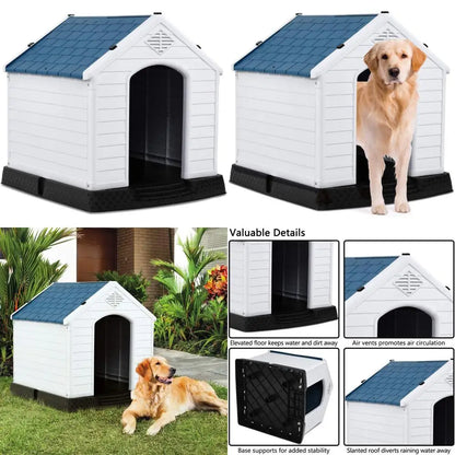 Waterproof Plastic Dog House, With Air Vents and Elevated Floor, Medium-Sized, For Outdoor Use, Easy Assembly